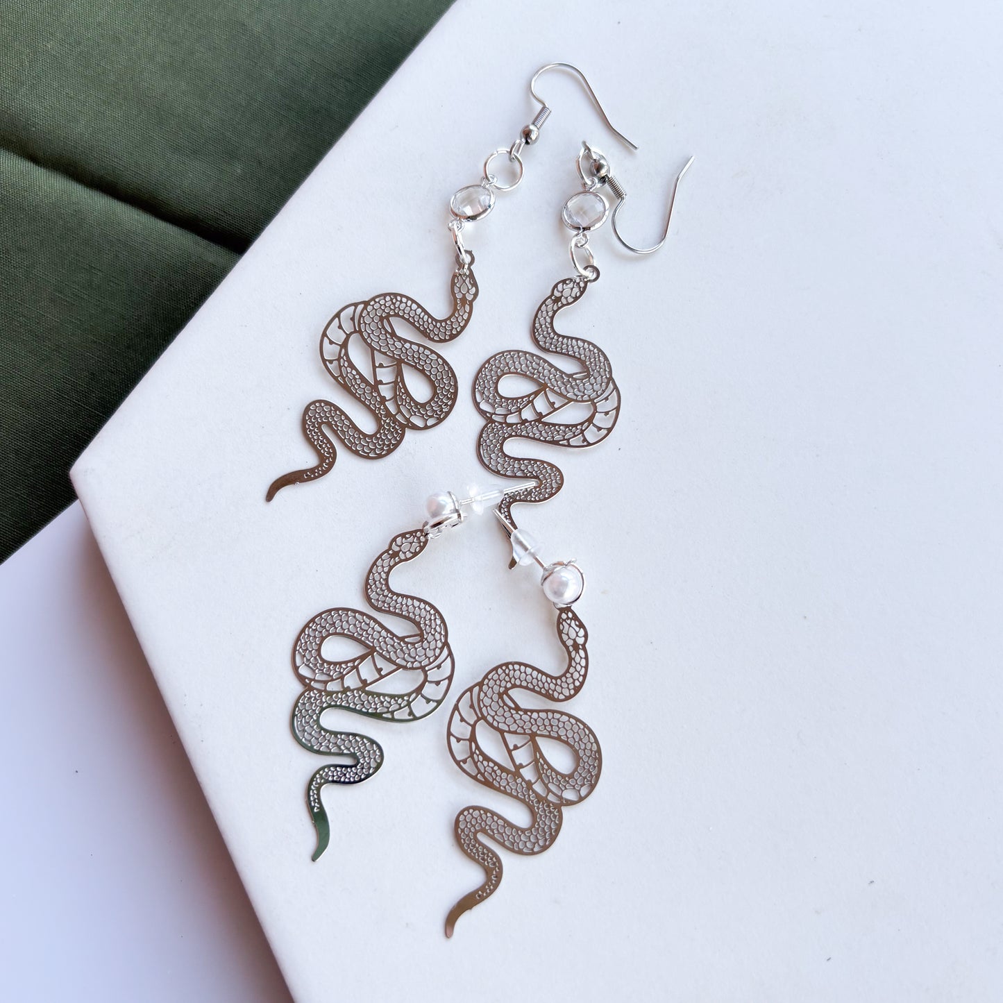 SILVER SNAKE CHARM EARRINGS