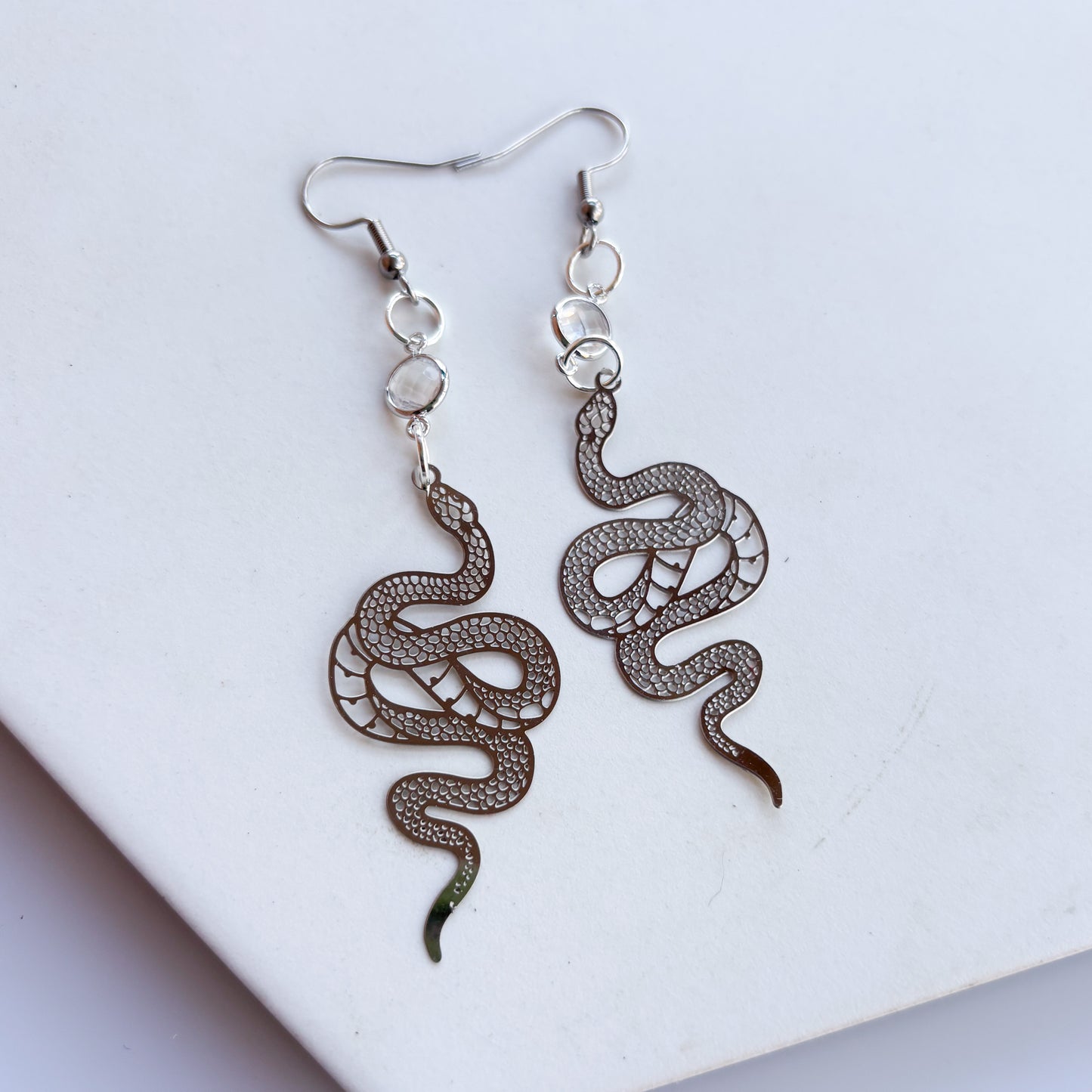 SILVER SNAKE CHARM EARRINGS