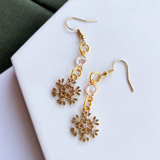GOLD SNOWFLAKE & GEM CHARM EARRINGS