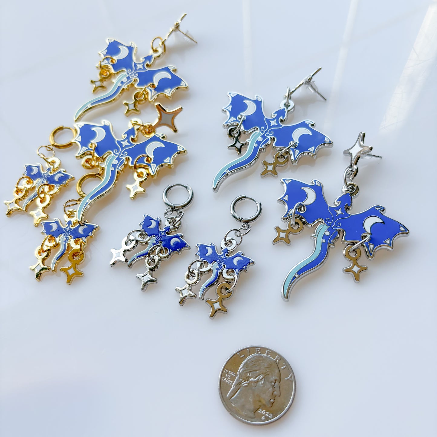 BLUE MOON DRAGON METAL EARRINGS