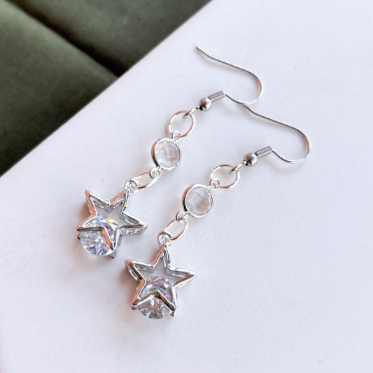 SILVER STAR & GEM CHARM EARRINGS