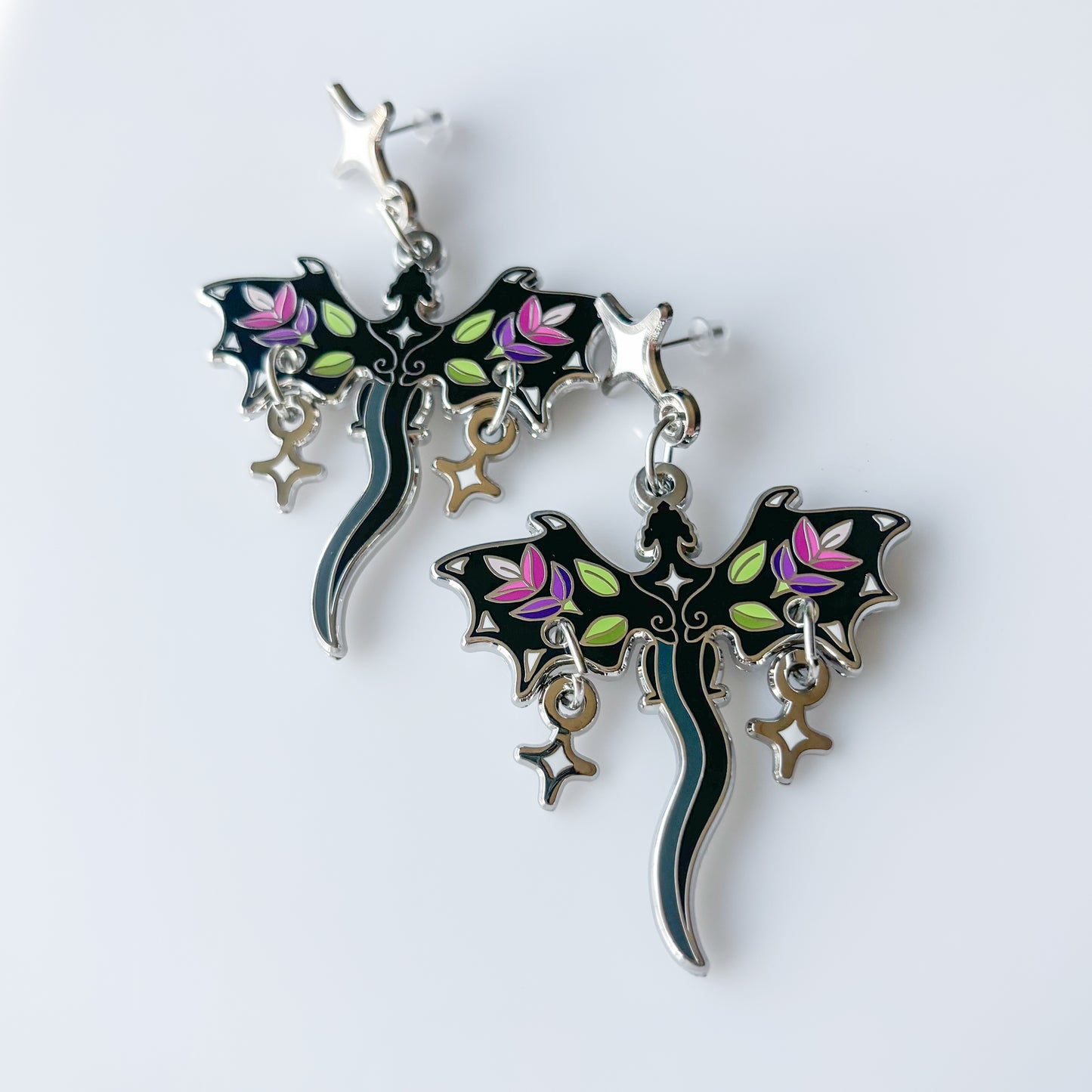 LAVENDER DRAGON METAL EARRINGS