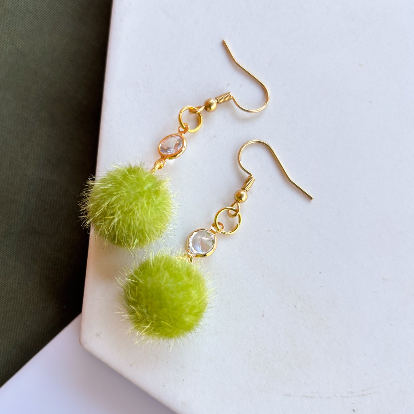 GREEN MINI POM POM CHARM EARRINGS