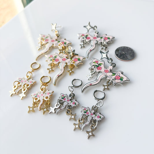 CHERRY BLOSSOM DRAGON METAL EARRINGS