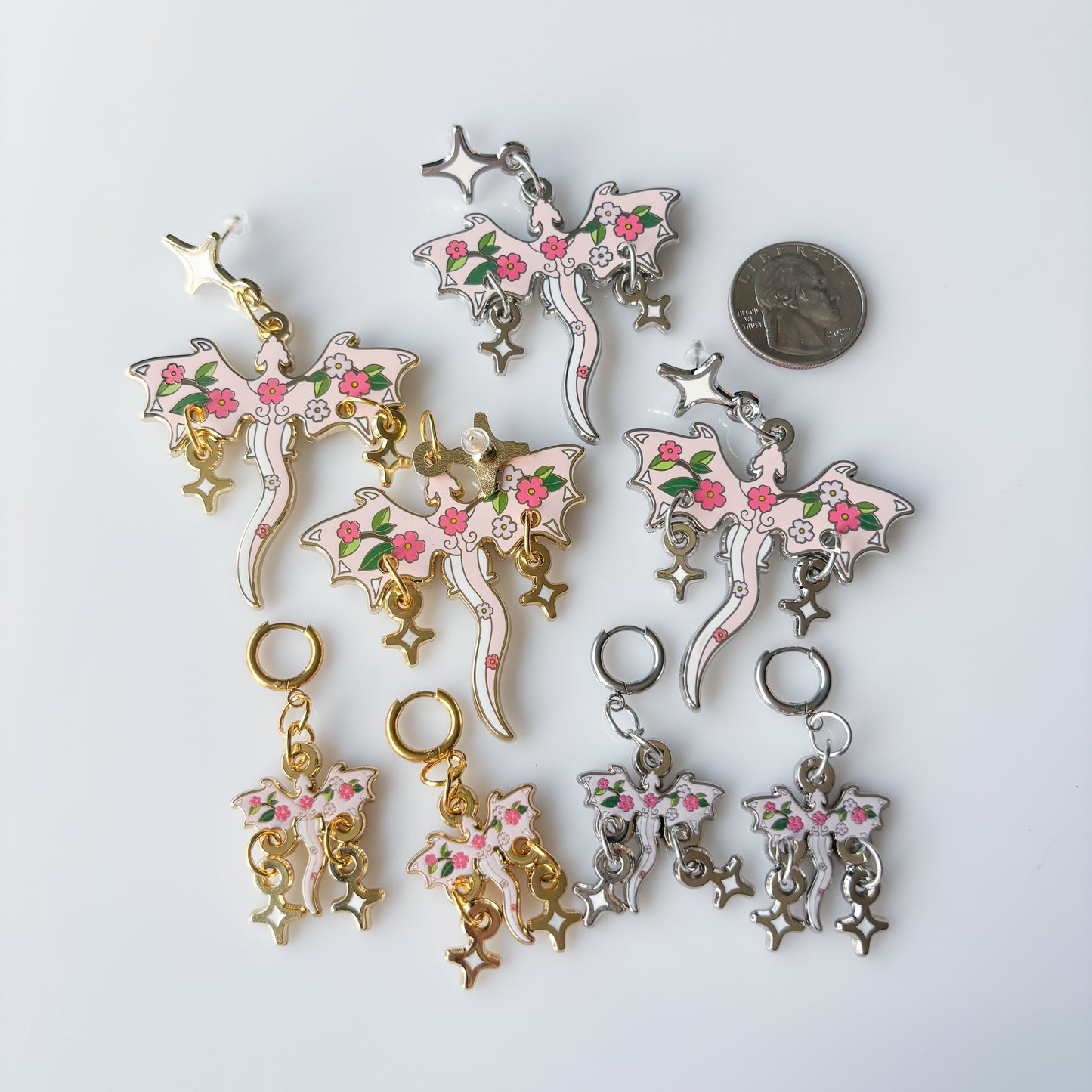 CHERRY BLOSSOM DRAGON METAL EARRINGS