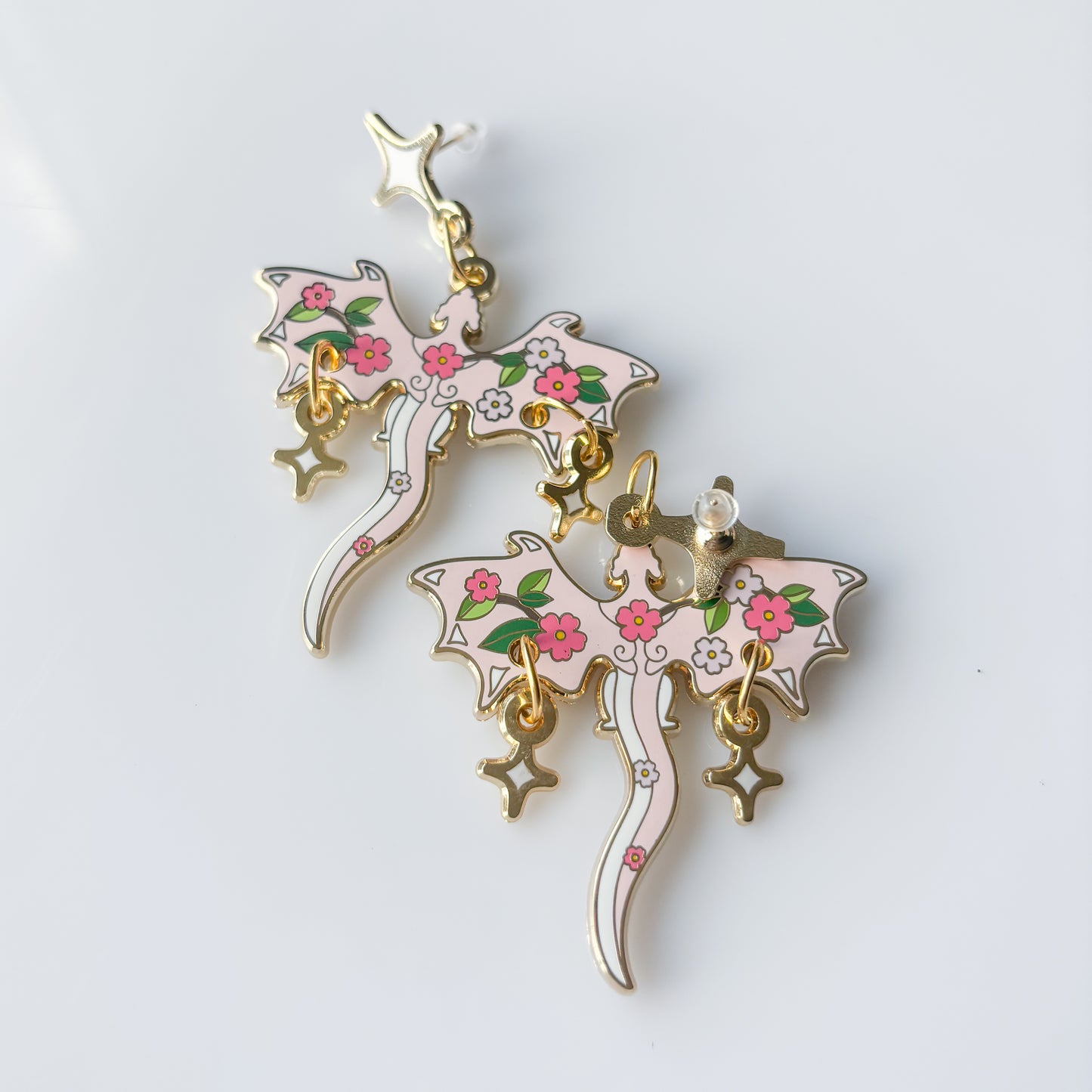 CHERRY BLOSSOM DRAGON METAL EARRINGS