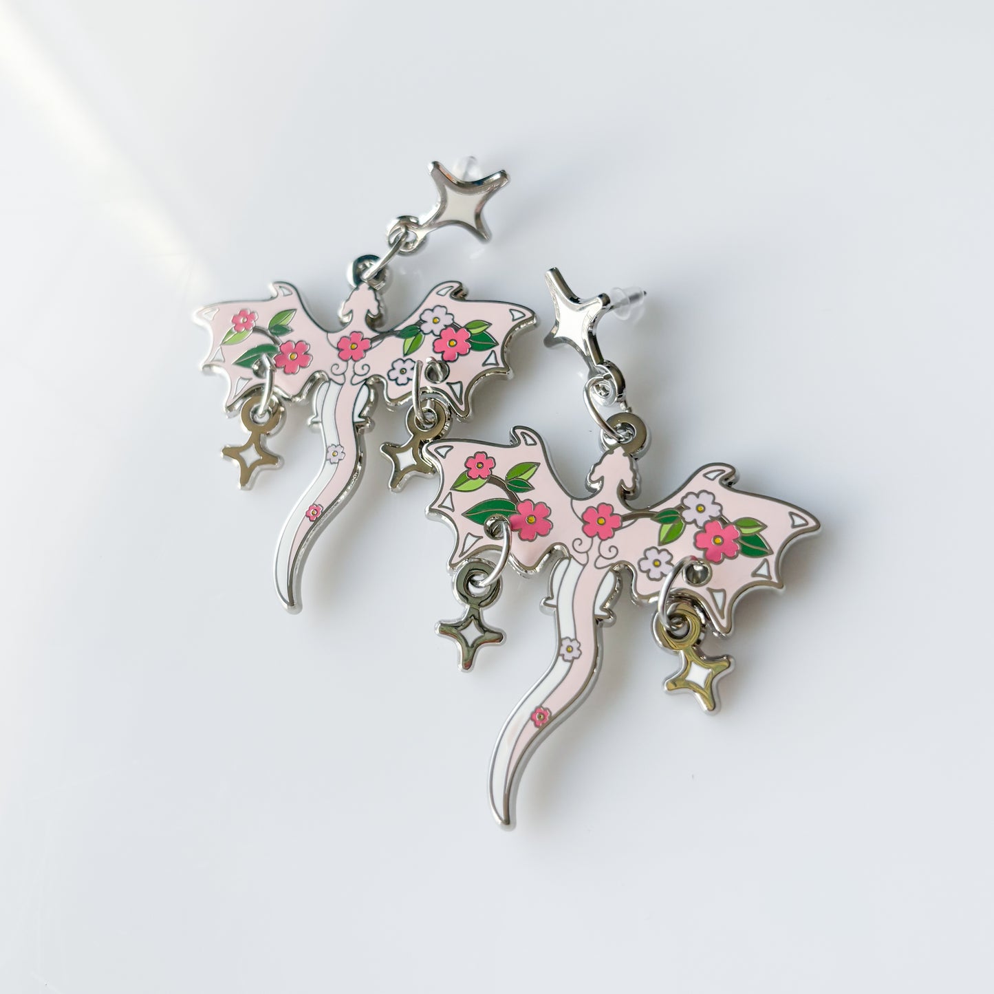 CHERRY BLOSSOM DRAGON METAL EARRINGS