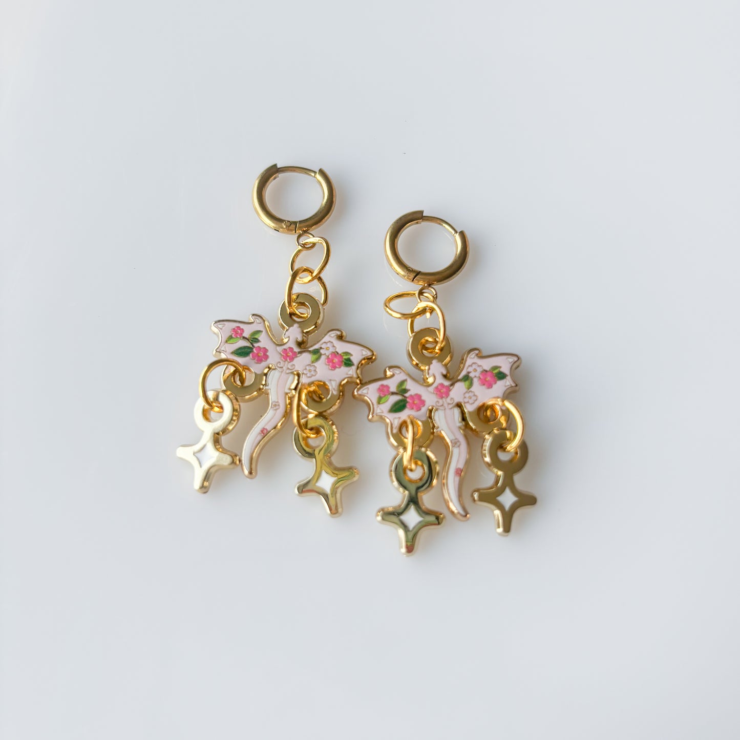 CHERRY BLOSSOM DRAGON METAL EARRINGS