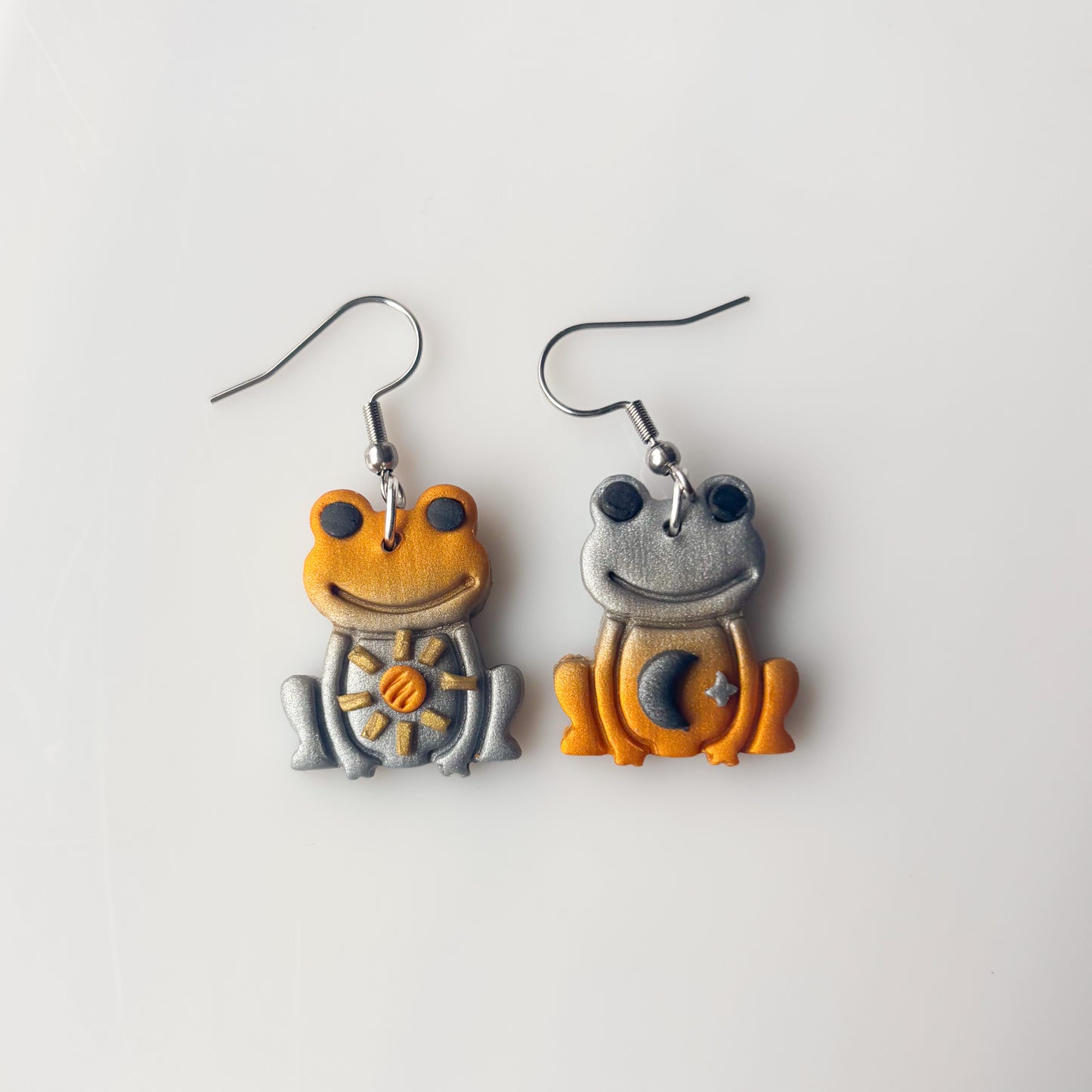 GOLD & SILVER MISMATCH SUN & MOON FROG EARRINGS