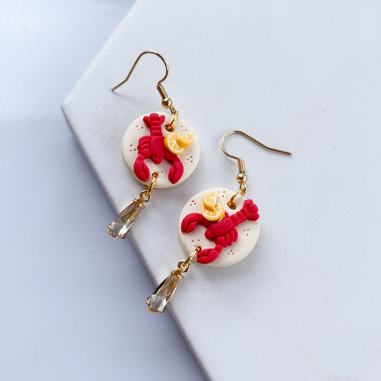 LOBSTERS ON PLATE EARRINGS