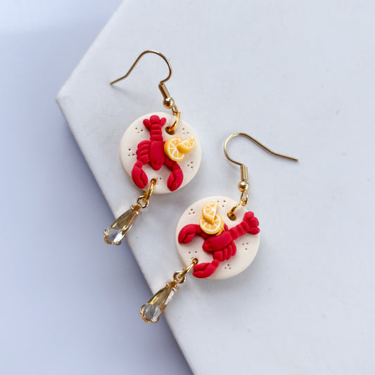 LOBSTERS ON PLATE EARRINGS
