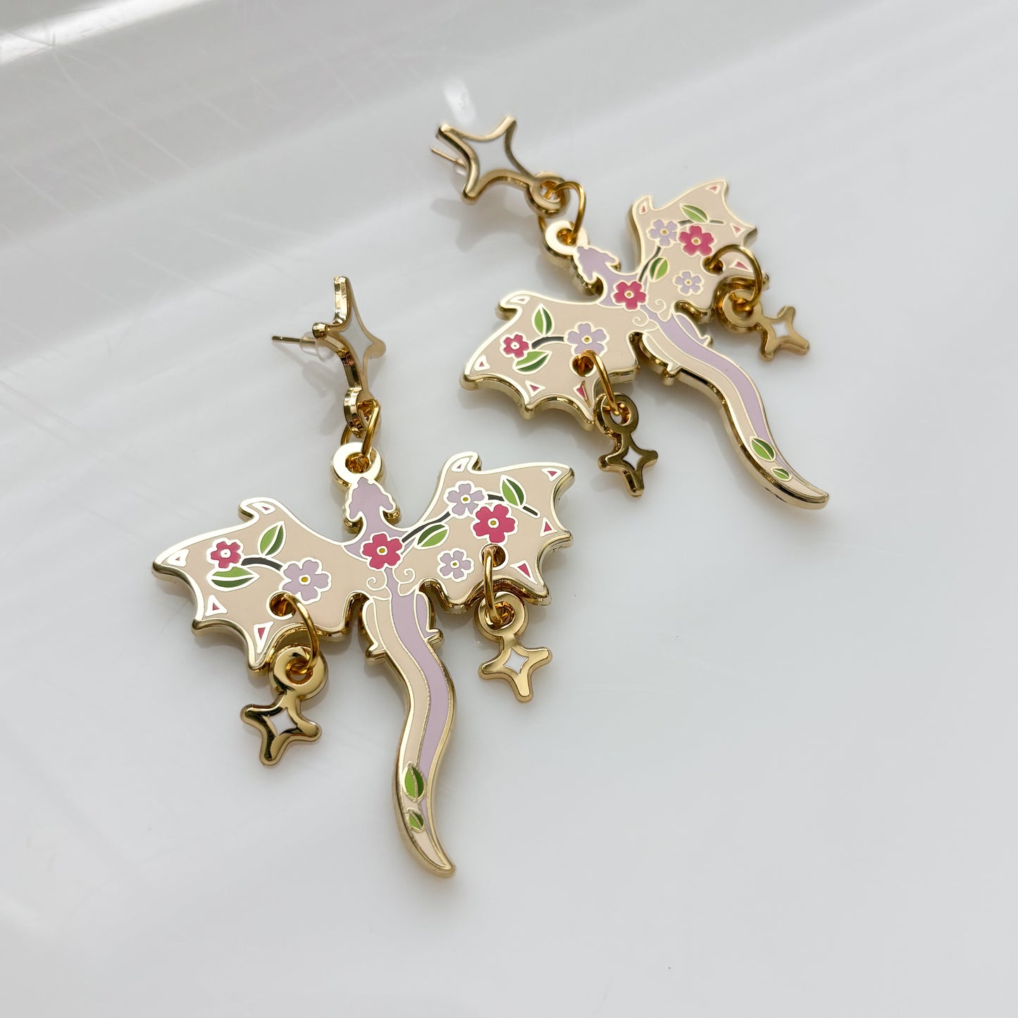 DISCOUNTED - CHERRY BLOSSOM DRAGON METAL EARRINGS