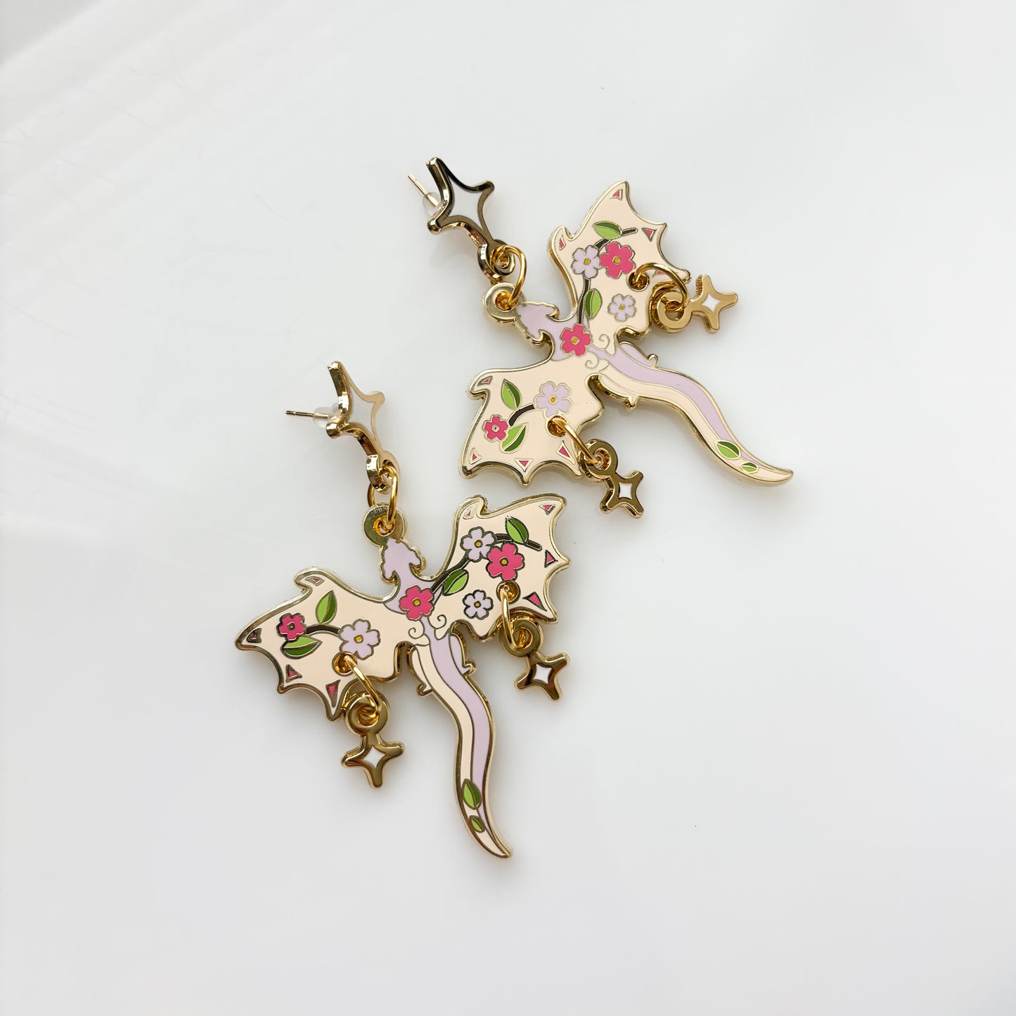 DISCOUNTED - CHERRY BLOSSOM DRAGON METAL EARRINGS