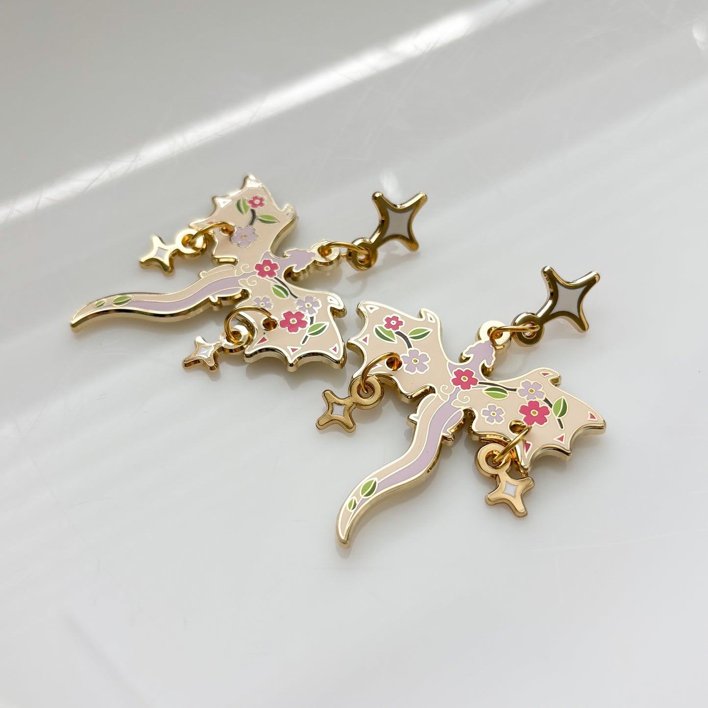 DISCOUNTED - CHERRY BLOSSOM DRAGON METAL EARRINGS