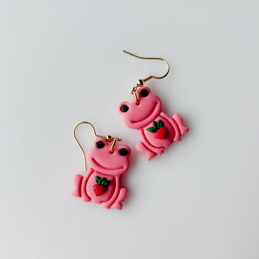 PINK STRAWBERRY FROG EARRINGS