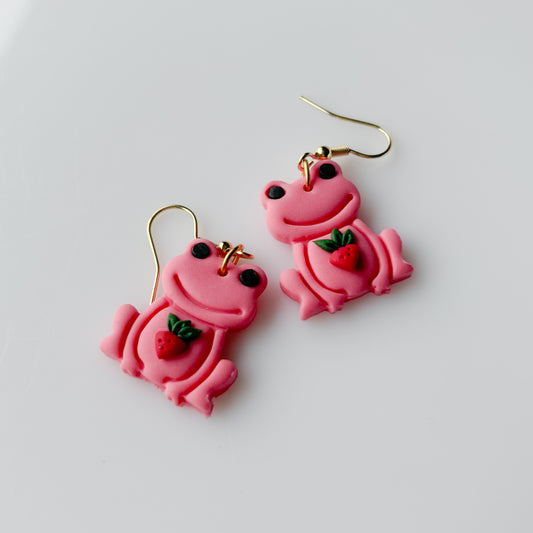 PINK STRAWBERRY FROG EARRINGS