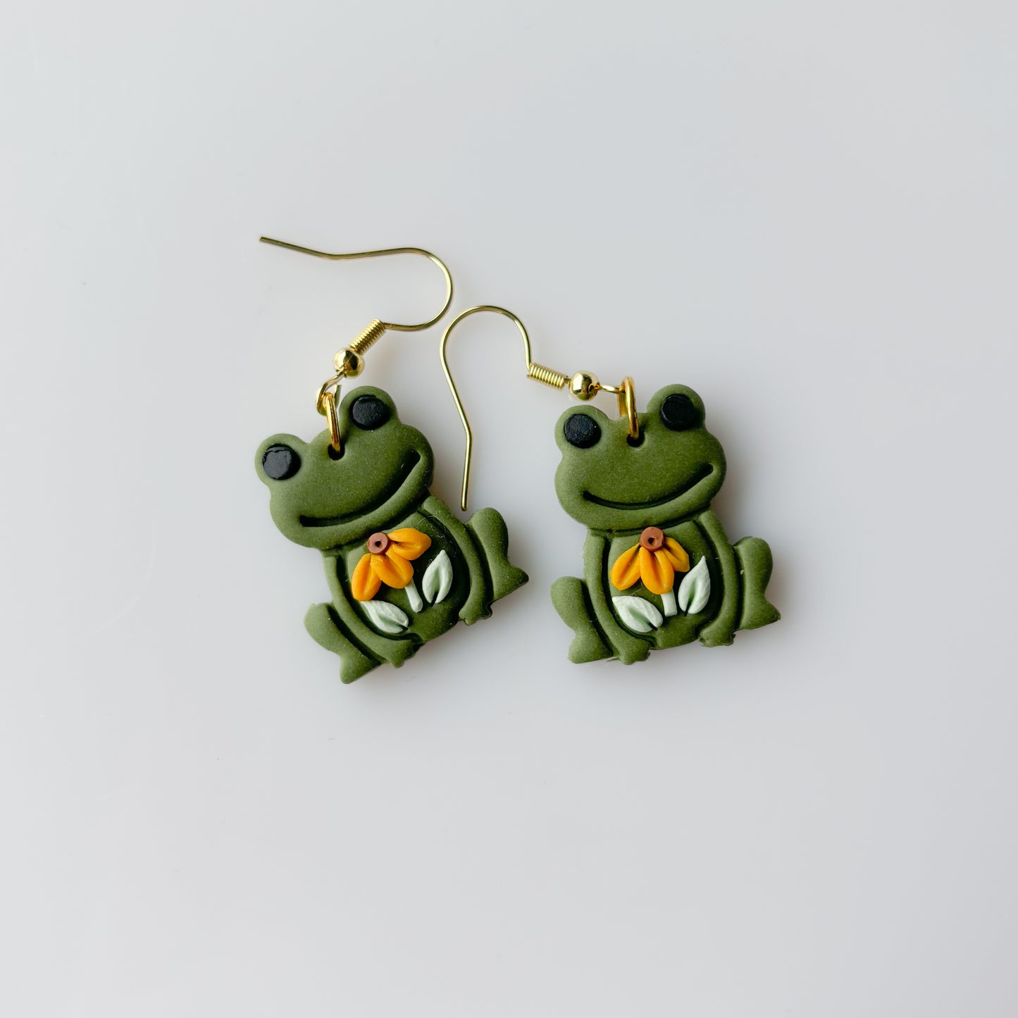 GREEN SUNFLOWER FROG EARRINGS