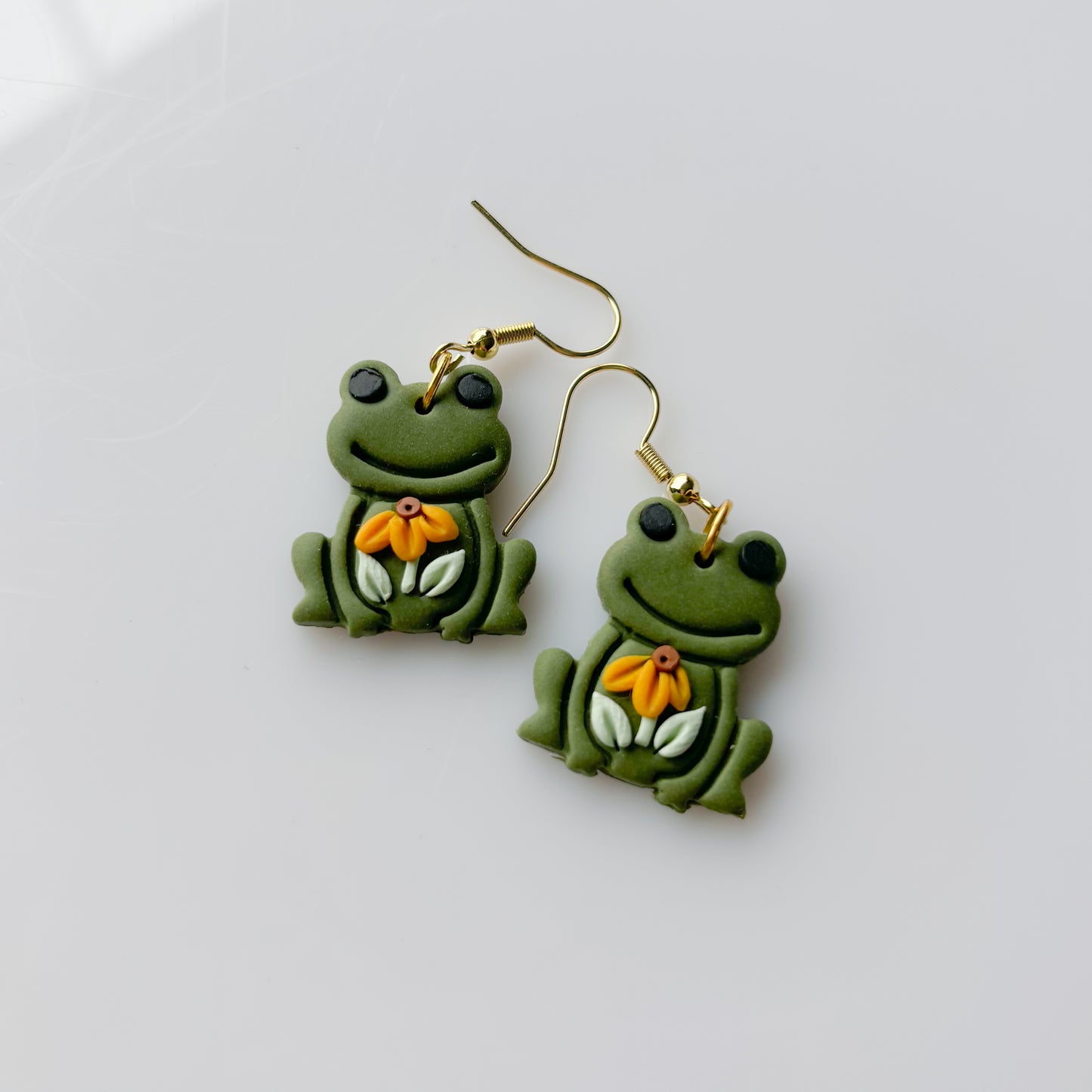 GREEN SUNFLOWER FROG EARRINGS