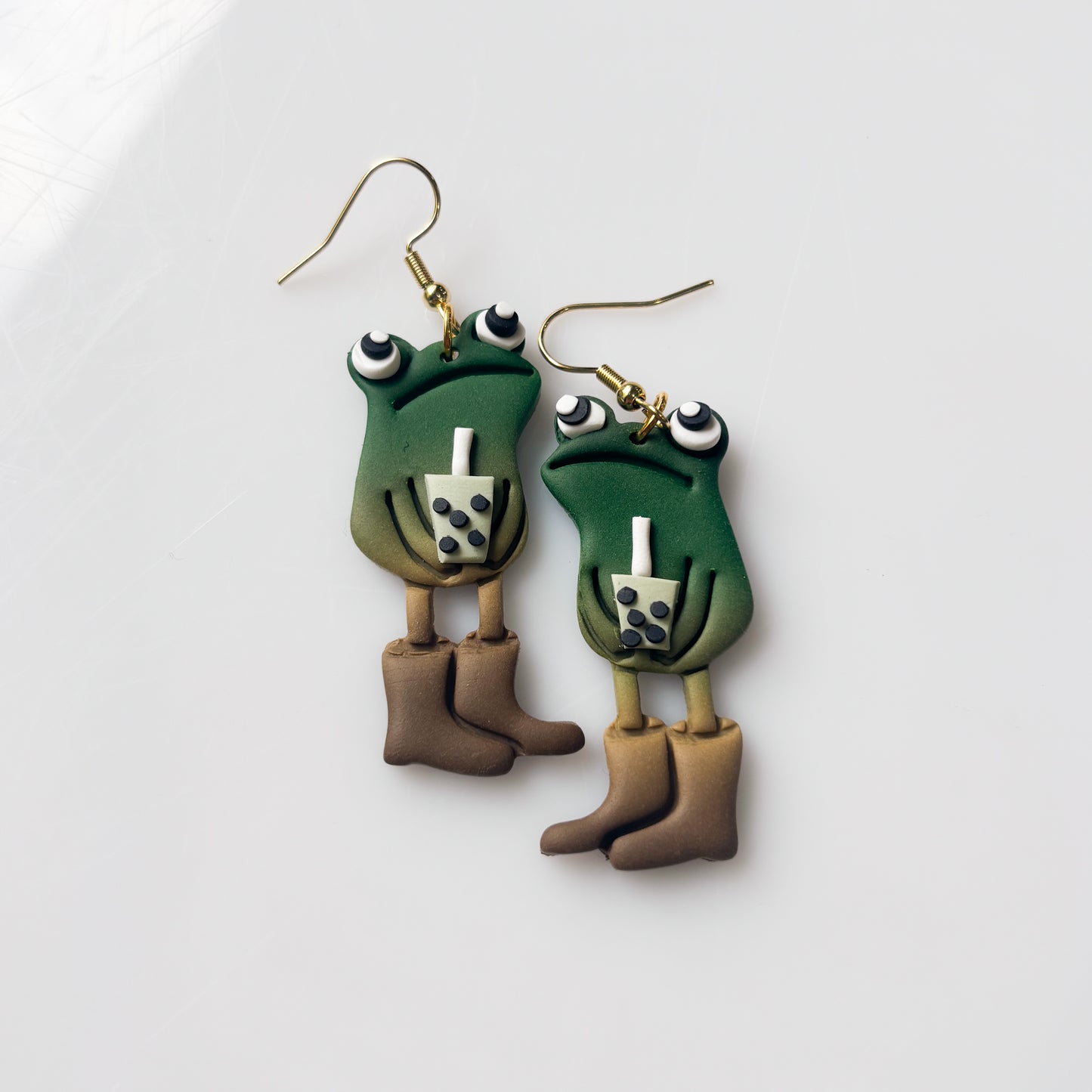MATCHA BOBA AWKWARD FROG EARRINGS