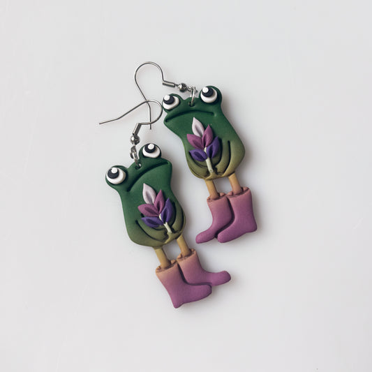 LAVENDER AWKWARD FROG EARRINGS