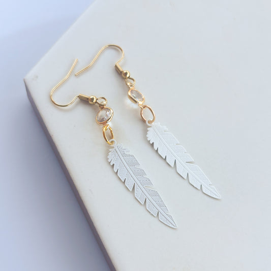 WHITE FEATHER CHARM EARRINGS