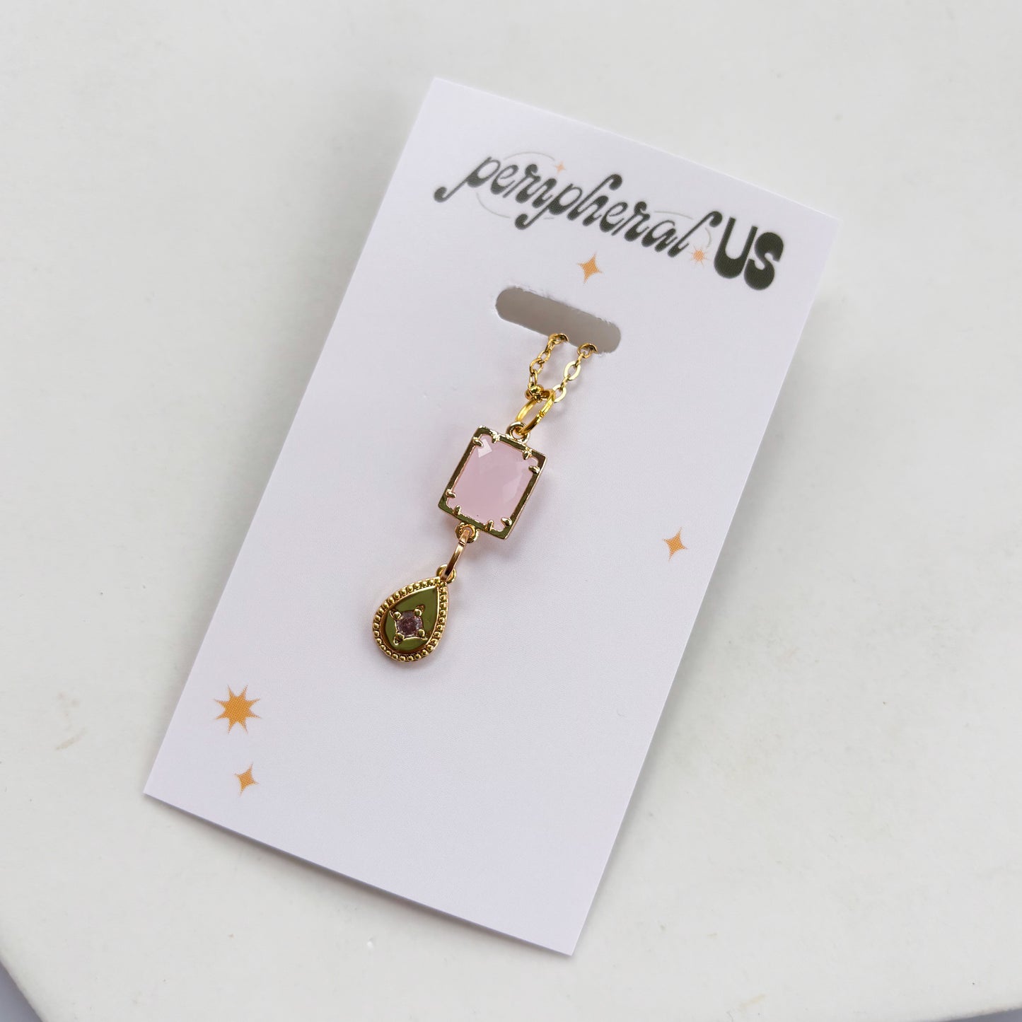PINK SQUARE & TEARDROP CHARM NECKLACE