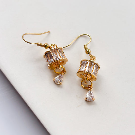 CRYSTAL CYLINDER & TEARDROP CHARM EARRINGS