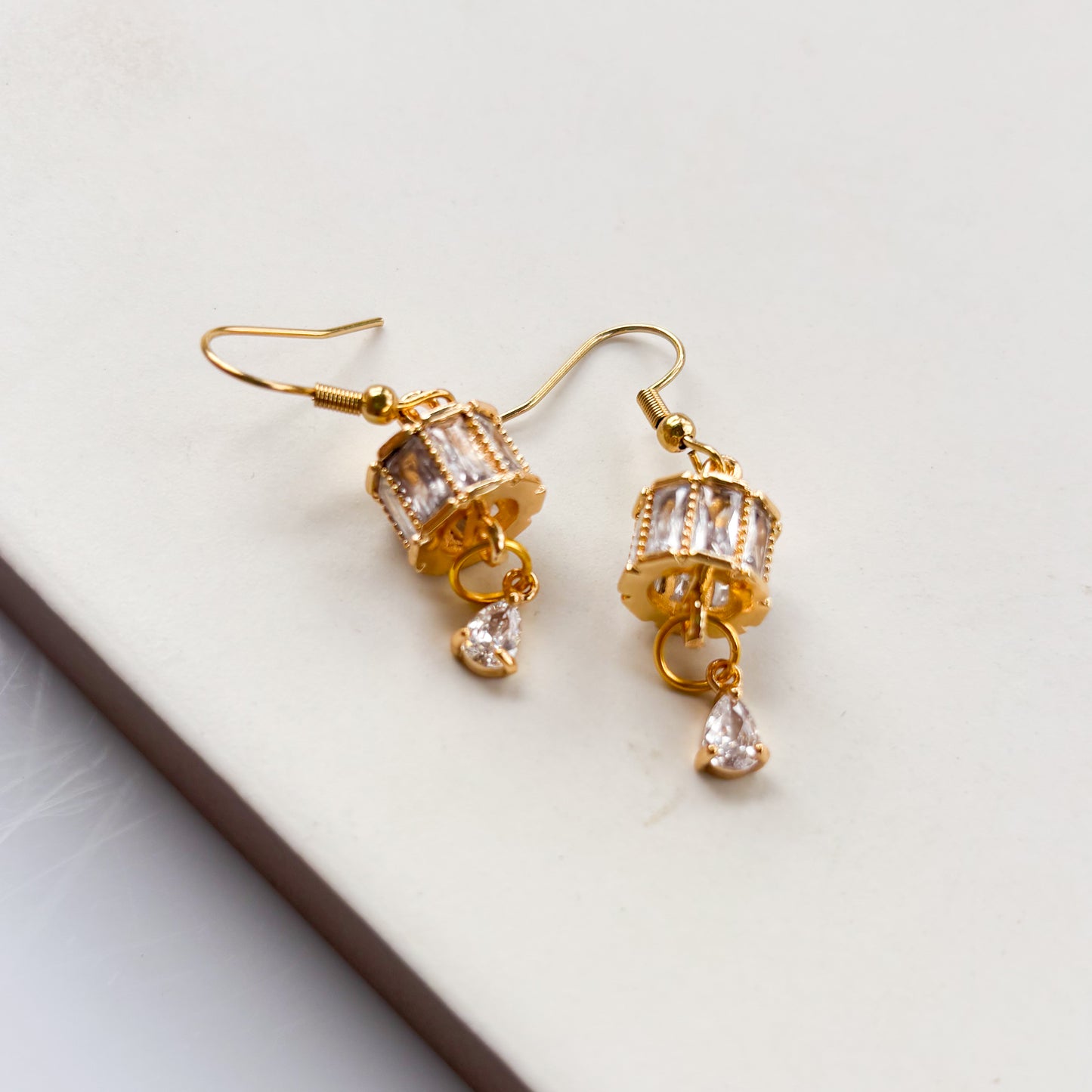 CRYSTAL CYLINDER & TEARDROP CHARM EARRINGS
