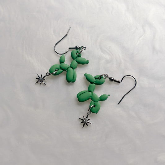 GREEN BALLOON DOG EARRINGS