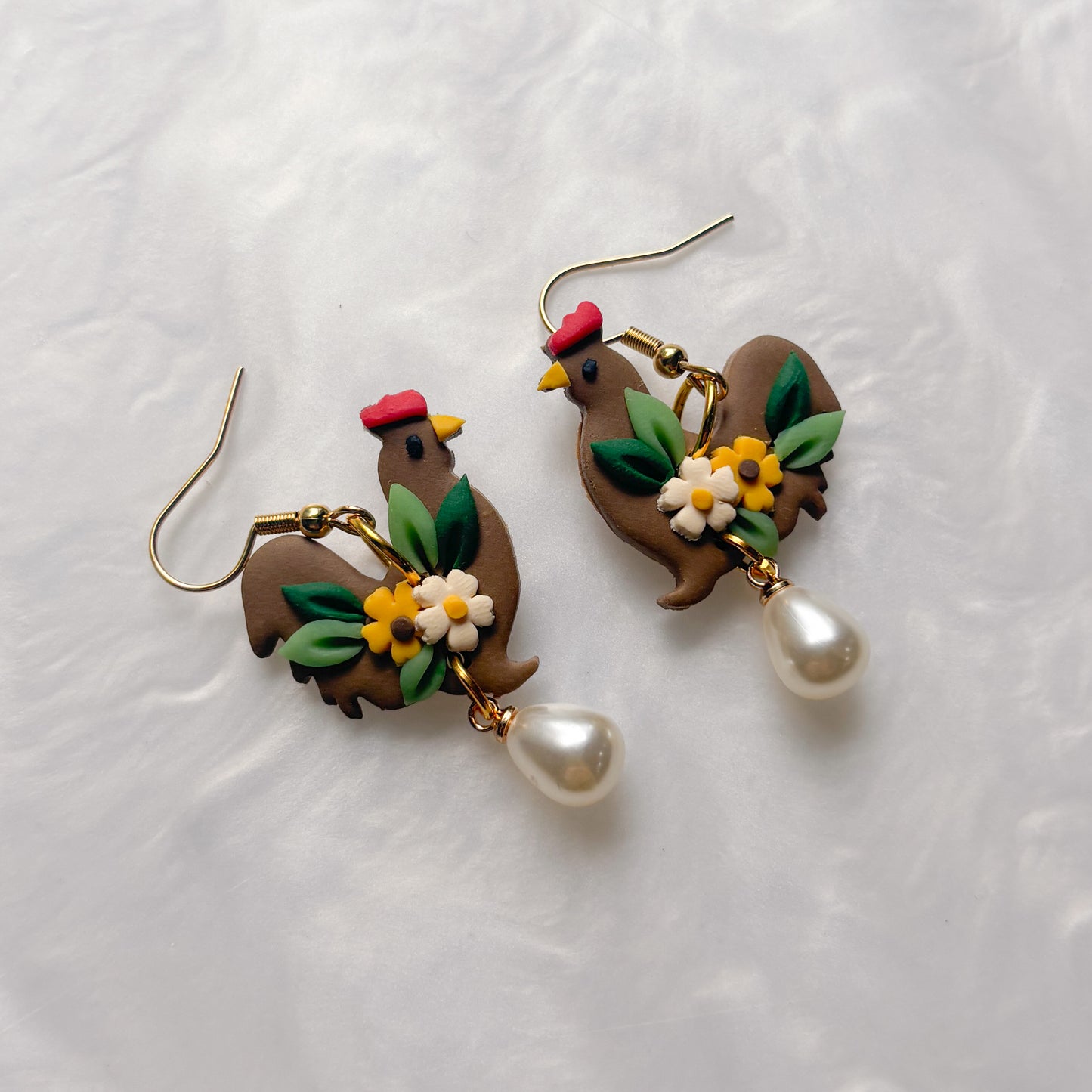 BROWN CHICKEN EARRINGS