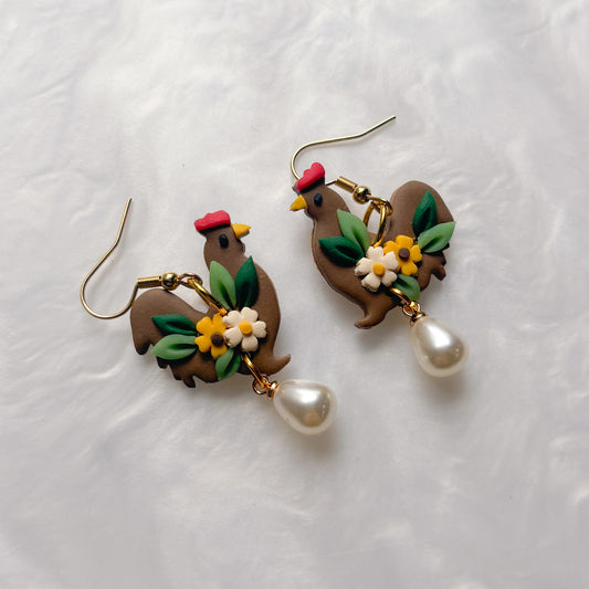 BROWN CHICKEN EARRINGS