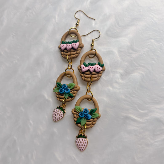 BLUEBERRY & STRAWBERRY BASKET DUO EARRINGS