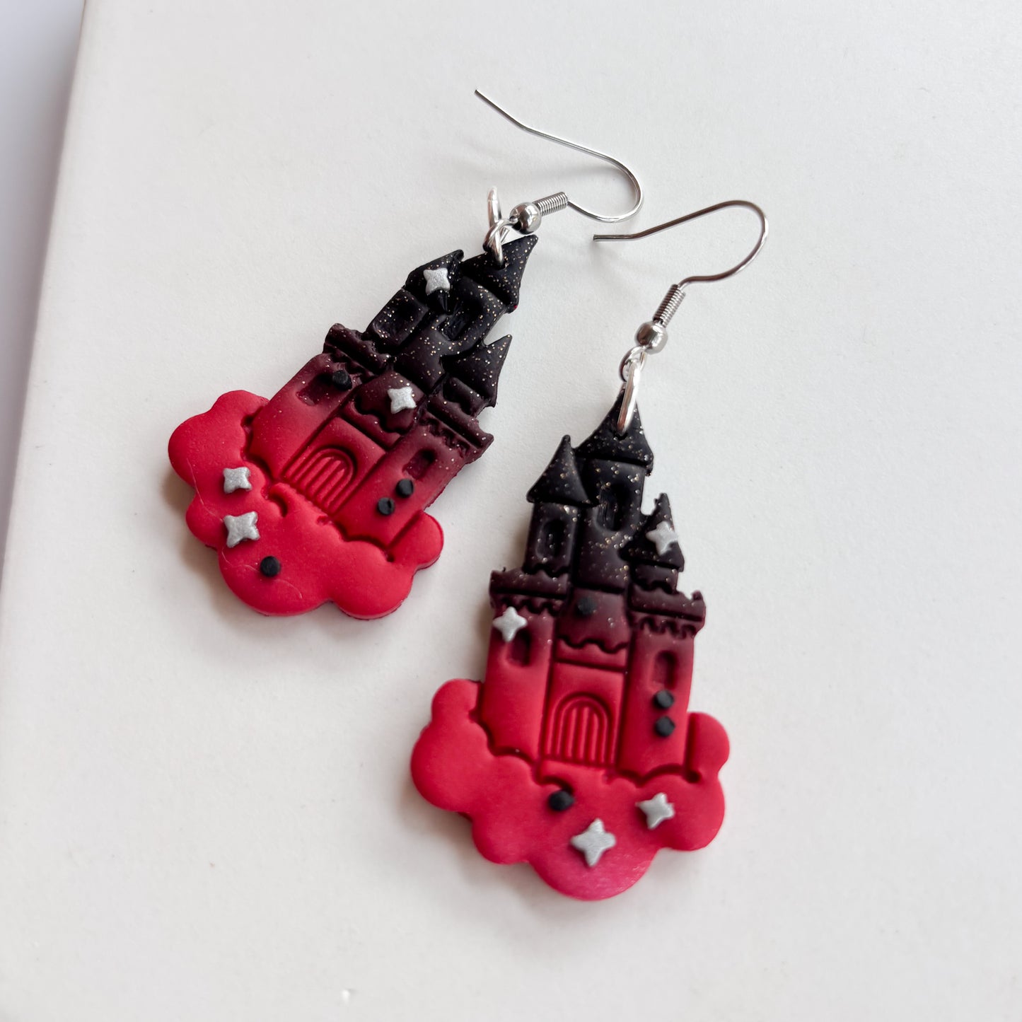 GOTHIC DARK RED CASTLE IN THE CLOUD EARRINGS
