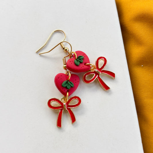 MINI RED STRAWBERRY & BOW EARRINGS