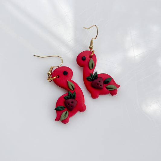 RED STRAWBERRY DINO EARRINGS (BRONTO)