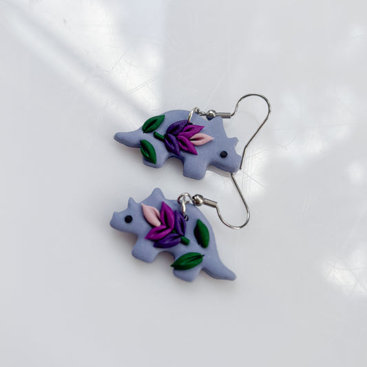 LAVENDER DINO EARRINGS (TRICERATOPS)