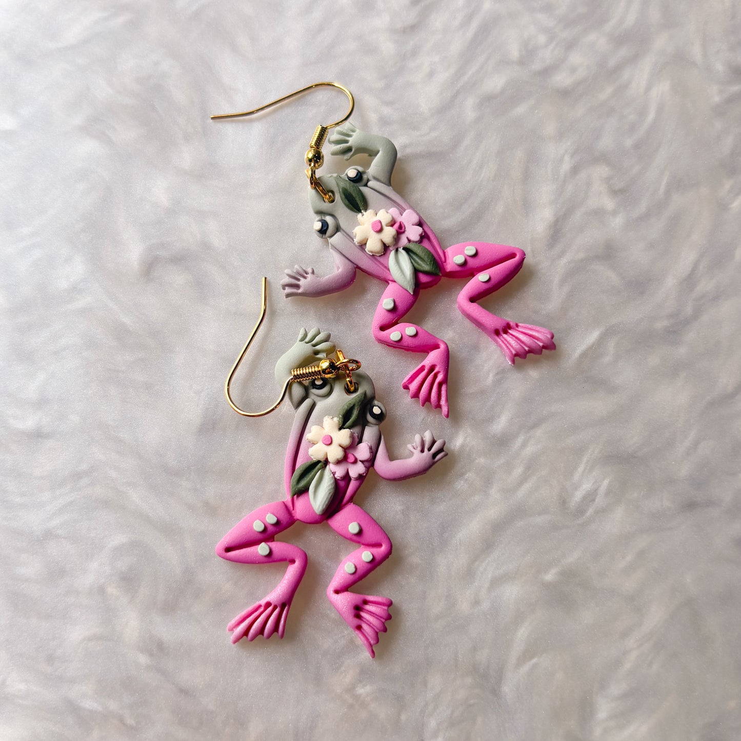 GREEN & PINK FROG EARRINGS