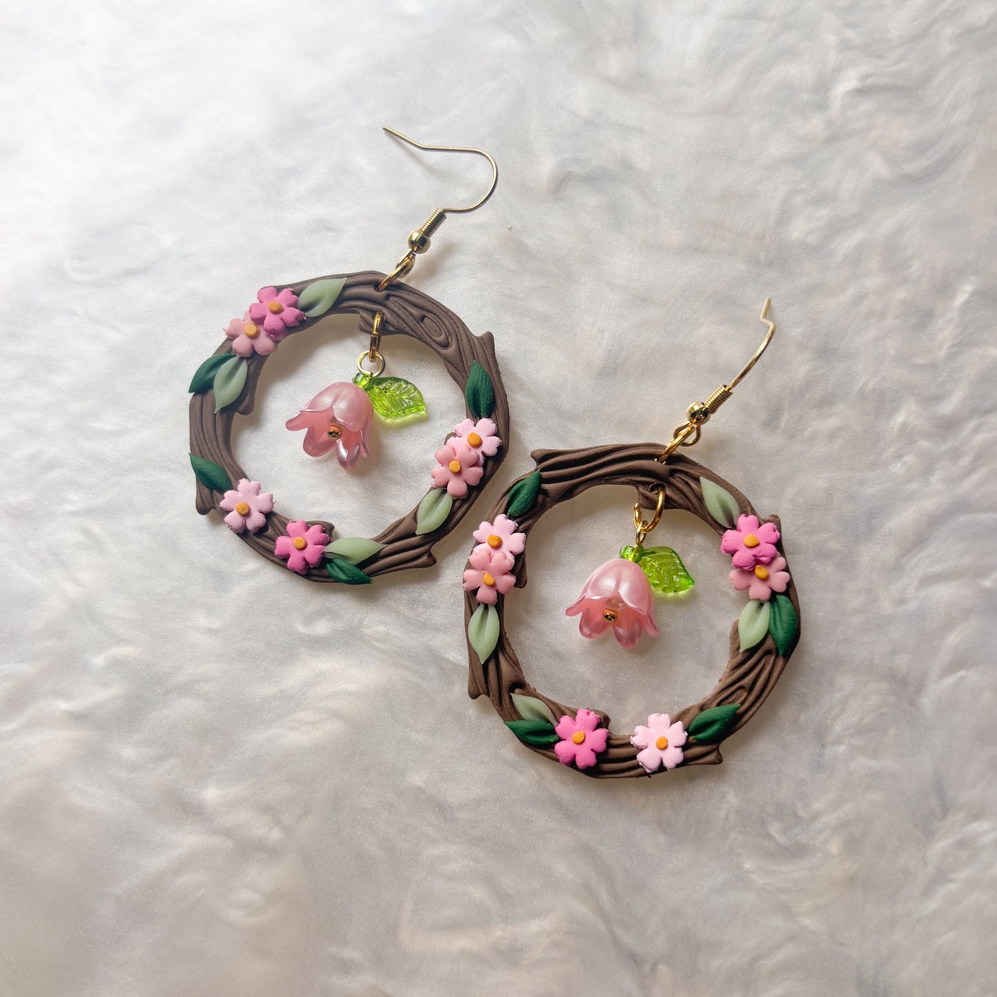 WOODLAND CIRCLE PINK EARRINGS