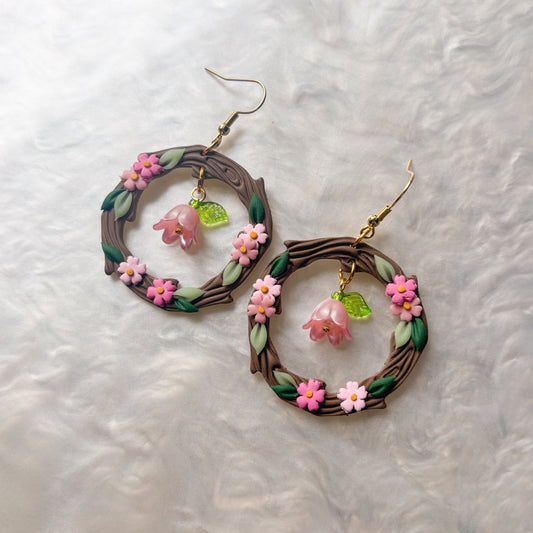 WOODLAND CIRCLE PINK EARRINGS