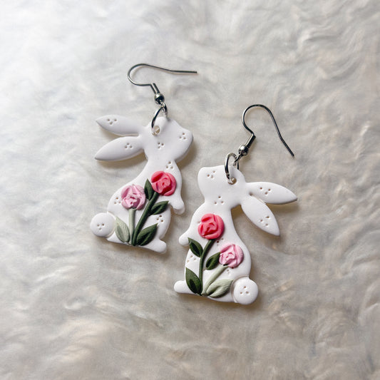PINK ROSE RABBIT EARRINGS