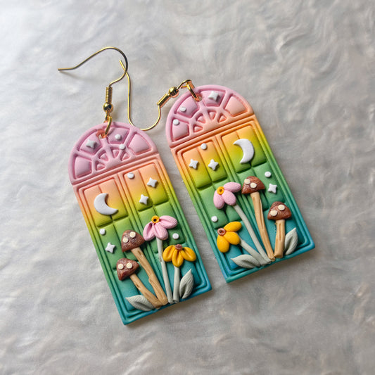PASTEL RAINBOW WINDOW FLORAL EARRINGS