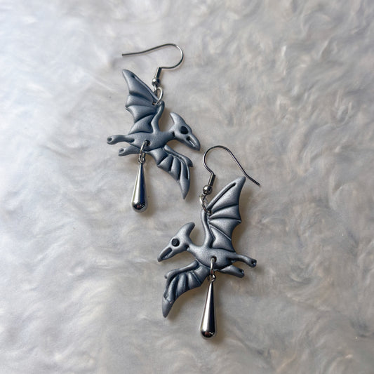 SILVER PTERODACTYL EARRINGS