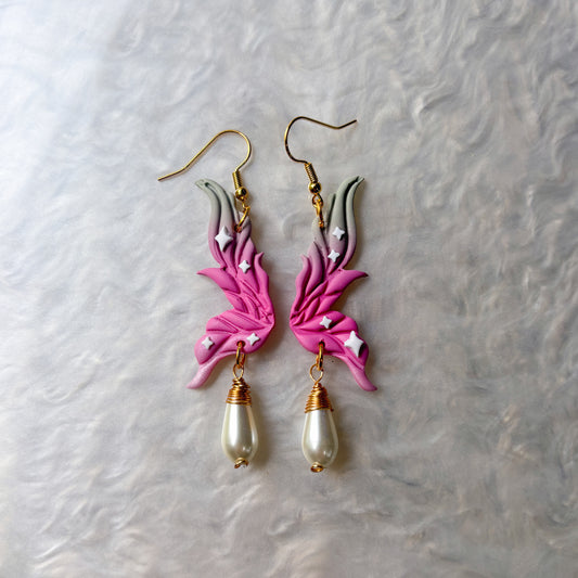 GREEN PINK FAIRY WING EARRINGS