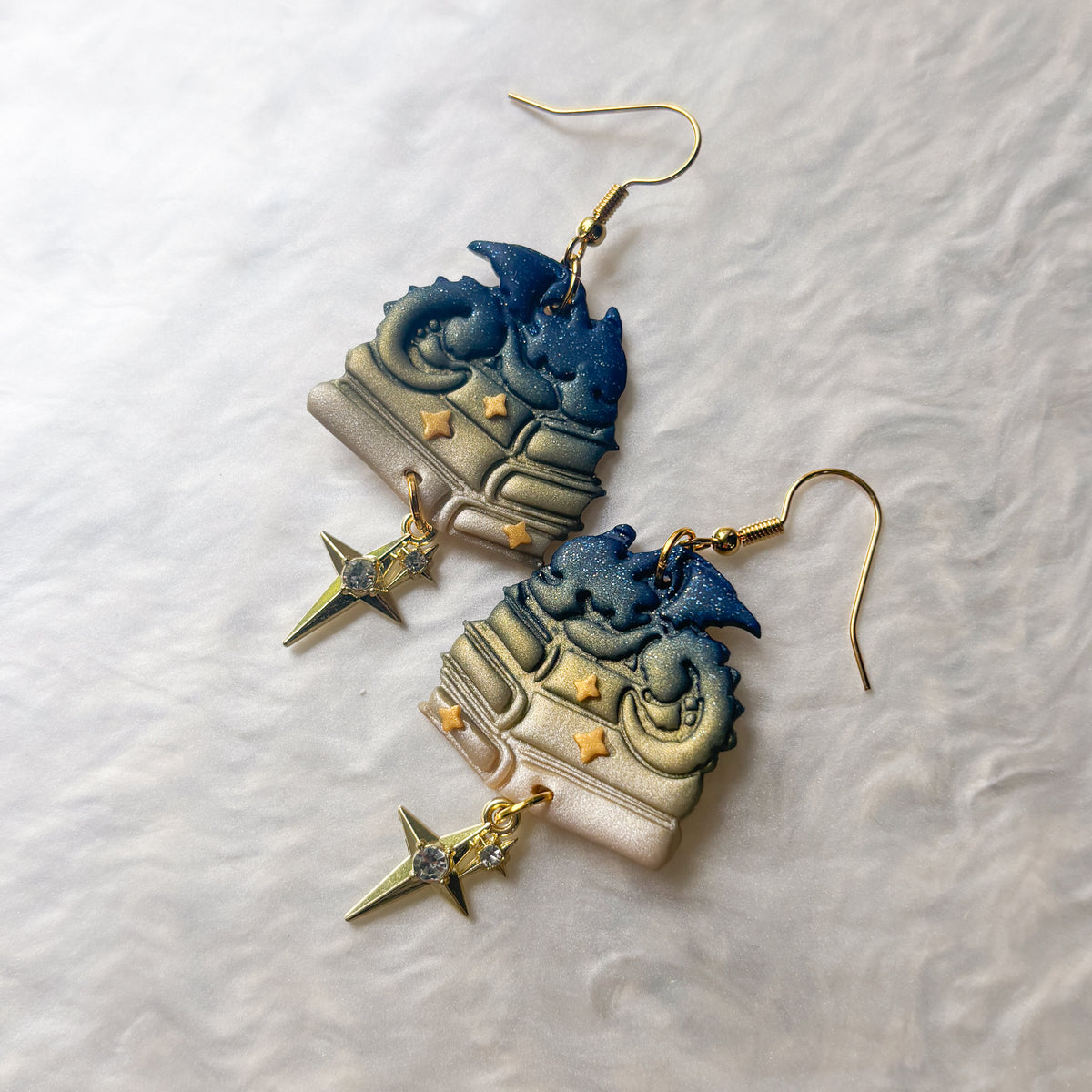 STARRY NIGHT DRAGONS ON BOOKS EARRINGS