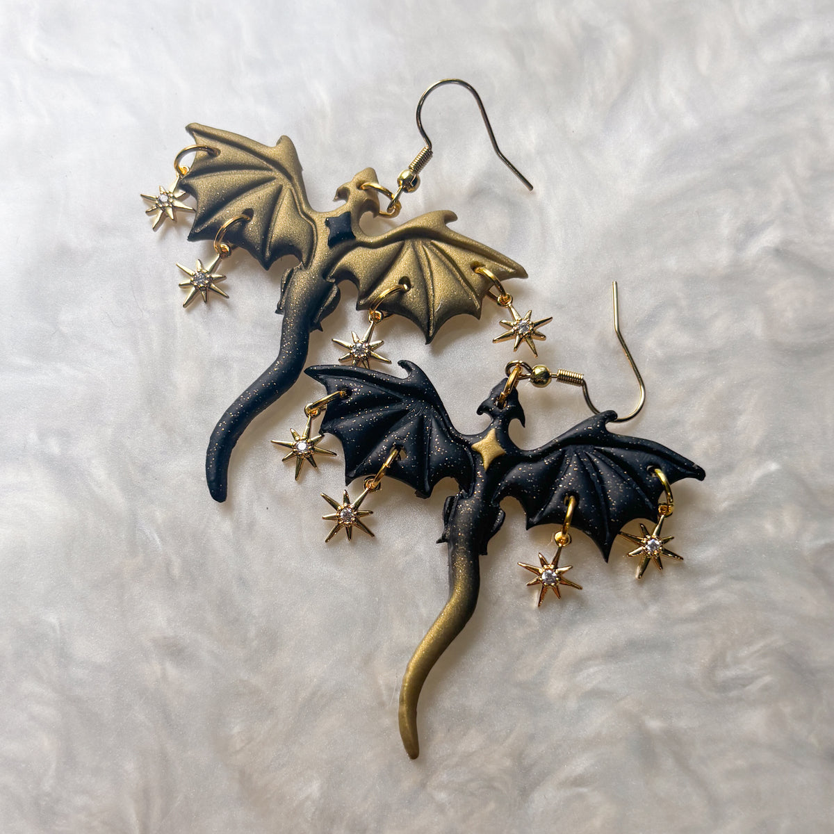BRONZE & BLACK DRAGON EARRINGS (WITH STARS)