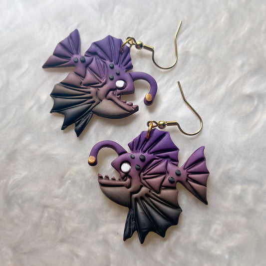 PURPLE ANGLER FISH EARRINGS