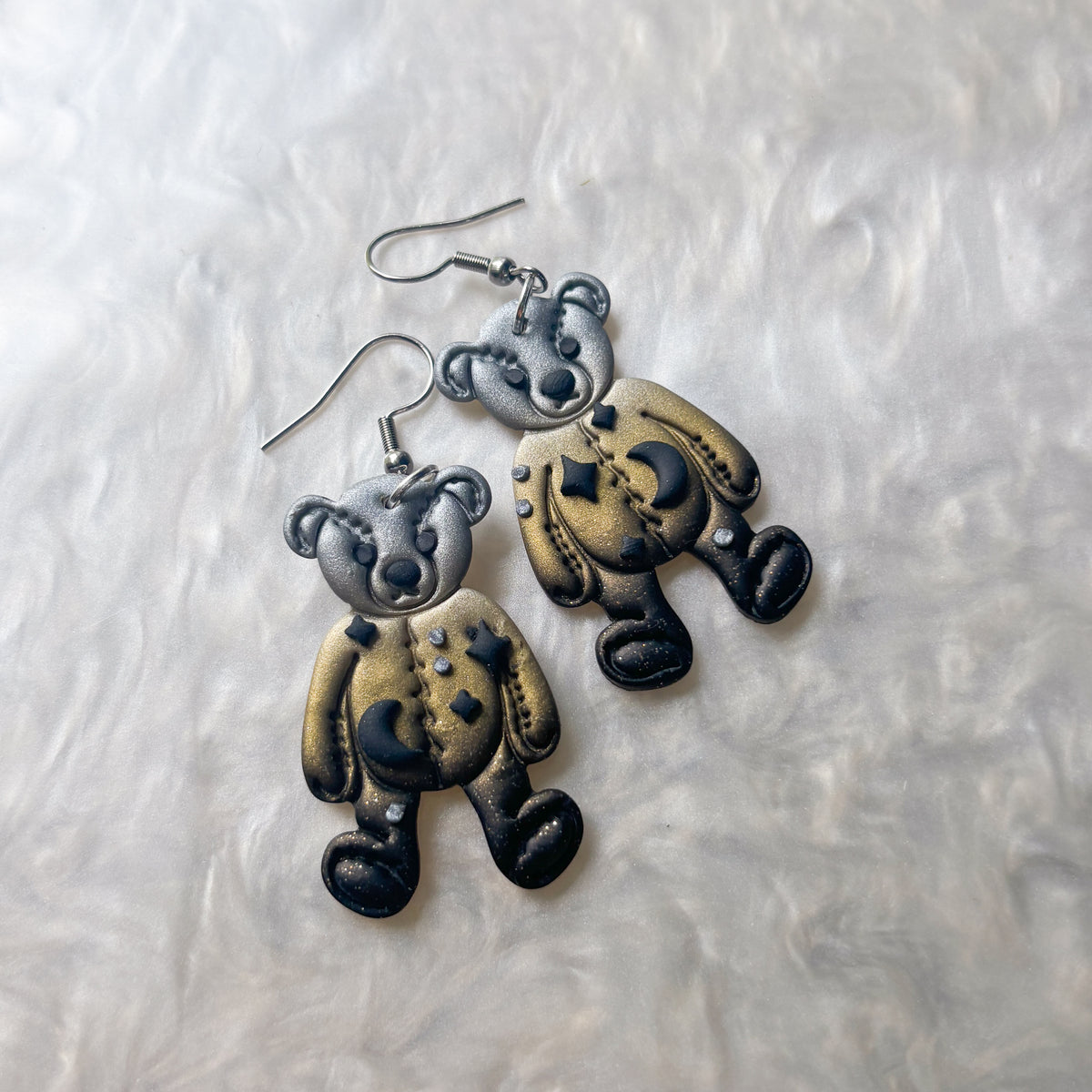 METALLIC STITCHED BEAR EARRINGS
