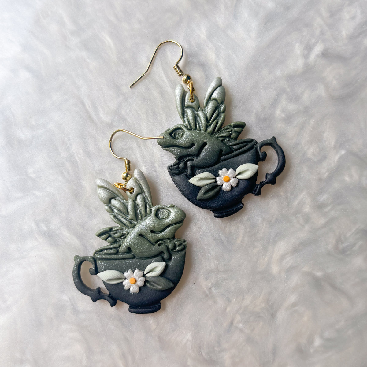 GOTHIC FROG TEACUP EARRINGS