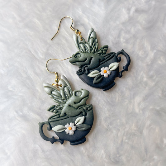 GOTHIC FROG TEACUP EARRINGS