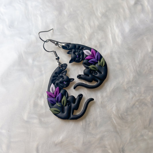 LAVENDER HANGING CAT EARRINGS
